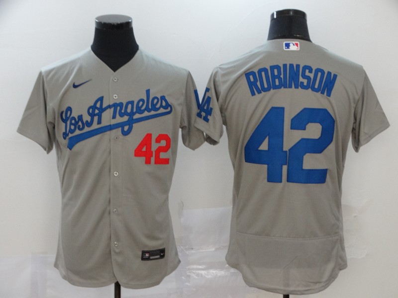 Men Los Angeles Dodgers #42 Robinson Grey Nike Elite MLB Jerseys->youth mlb jersey->Youth Jersey